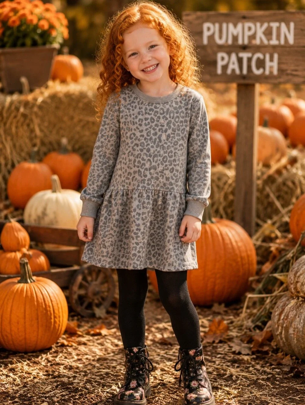 Gap Kids Gray Animal Leopard Cheetah Print Sweatshirt Long Sleeve Dress Girls 3T